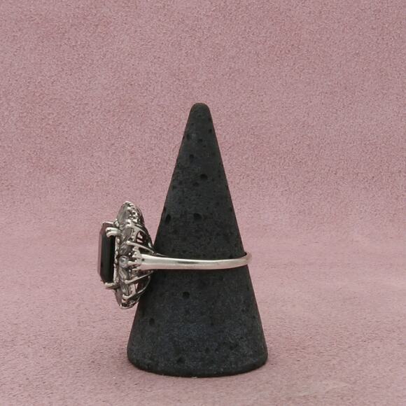 chuck clemency sterling silver black tourmaline & topaz halo ring size 9 - Picture 2 of 3